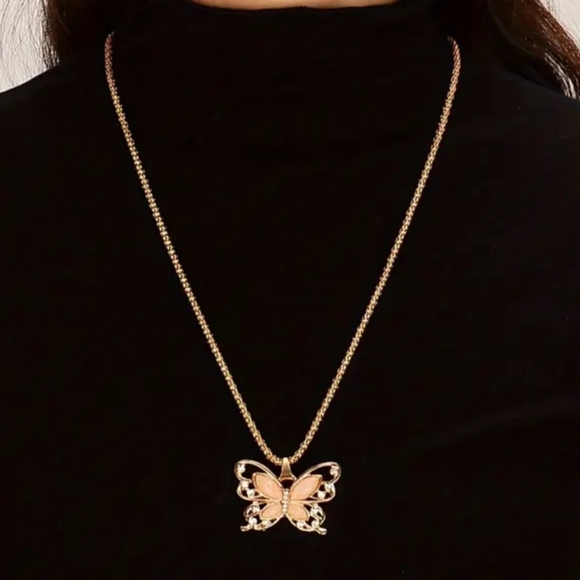 Rose Gold Opal Butterfly Pendant Necklace - Picture 5 of 6